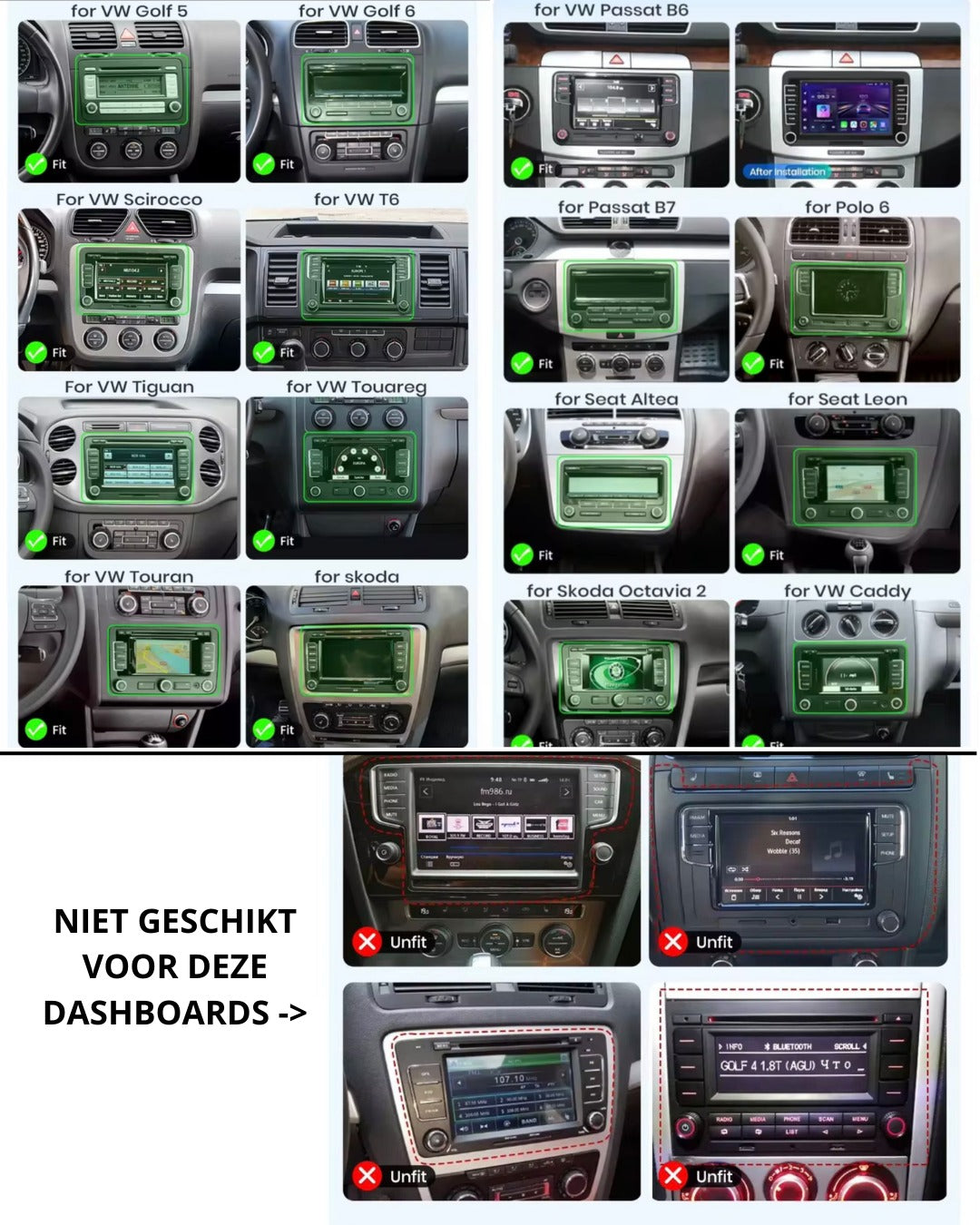 Apple Carplay/Android Autoradio - Draadloos - geschikt voor o.a. VW Golf/Polo - Skoda - Seat