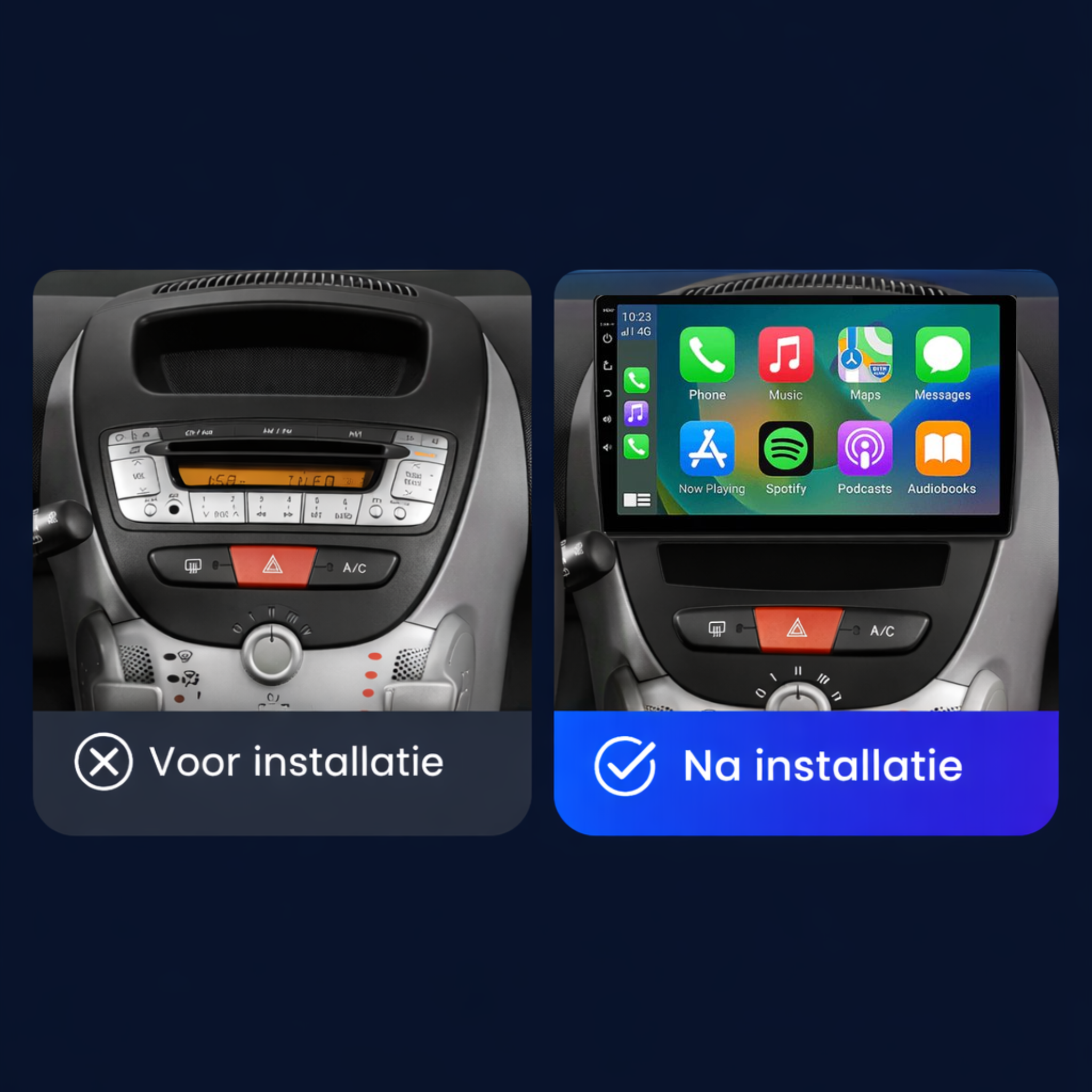Toyota Aygo CarPlay Radio (2005–2014) | Android Auto | Navigatie Scherm Upgrade | Peugeot 107 & Citroën C1